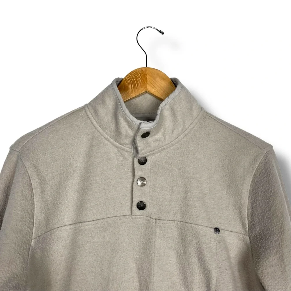 Vuori Venice Wool Pullover Beige Wool Blend Fleece Men’s M Quarter Snap Logo